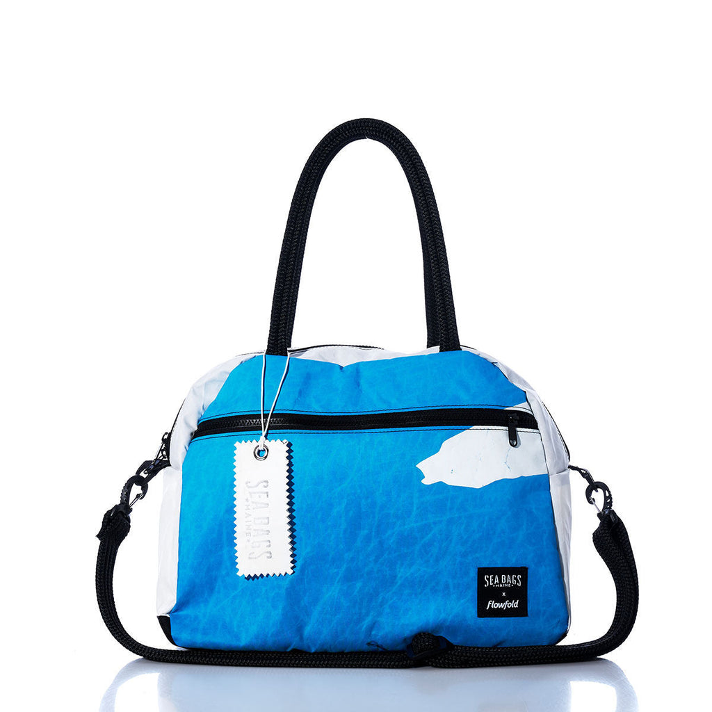 Vintage Blue and White Essential Weekender Travel Bag Handmade in Maine from Recycled Sails