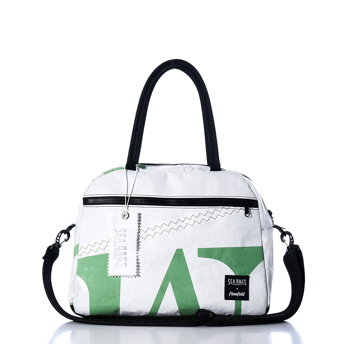 Vintage Green Letters Essential Weekender Travel Bag Handmade in Maine from Recycled Sails
