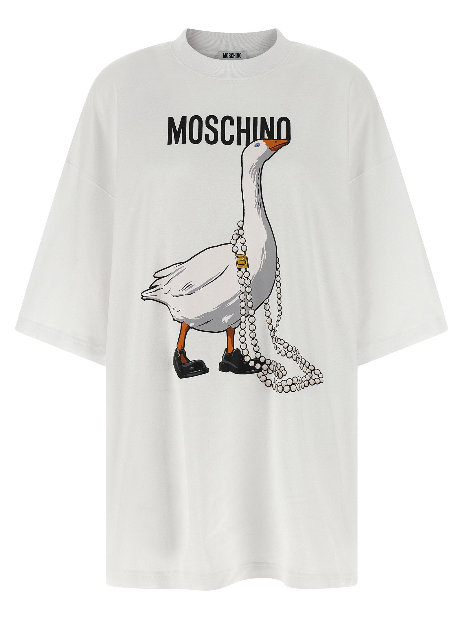Moschino Goose-Print Cotton Dress — White