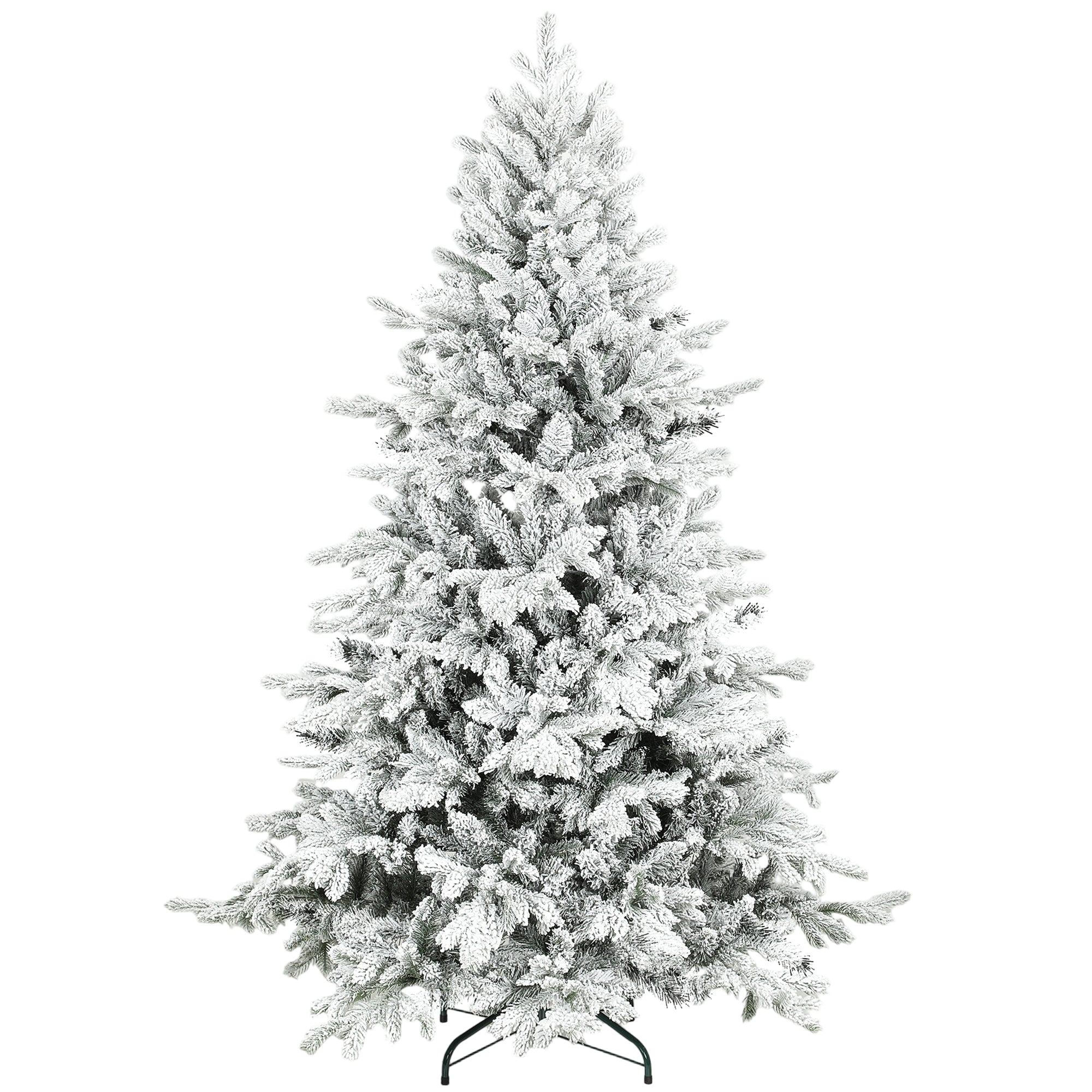 6ft Snow Flocked Christmas Tree with Realistic Tips, Wide Shape and Foldable Metal Stand