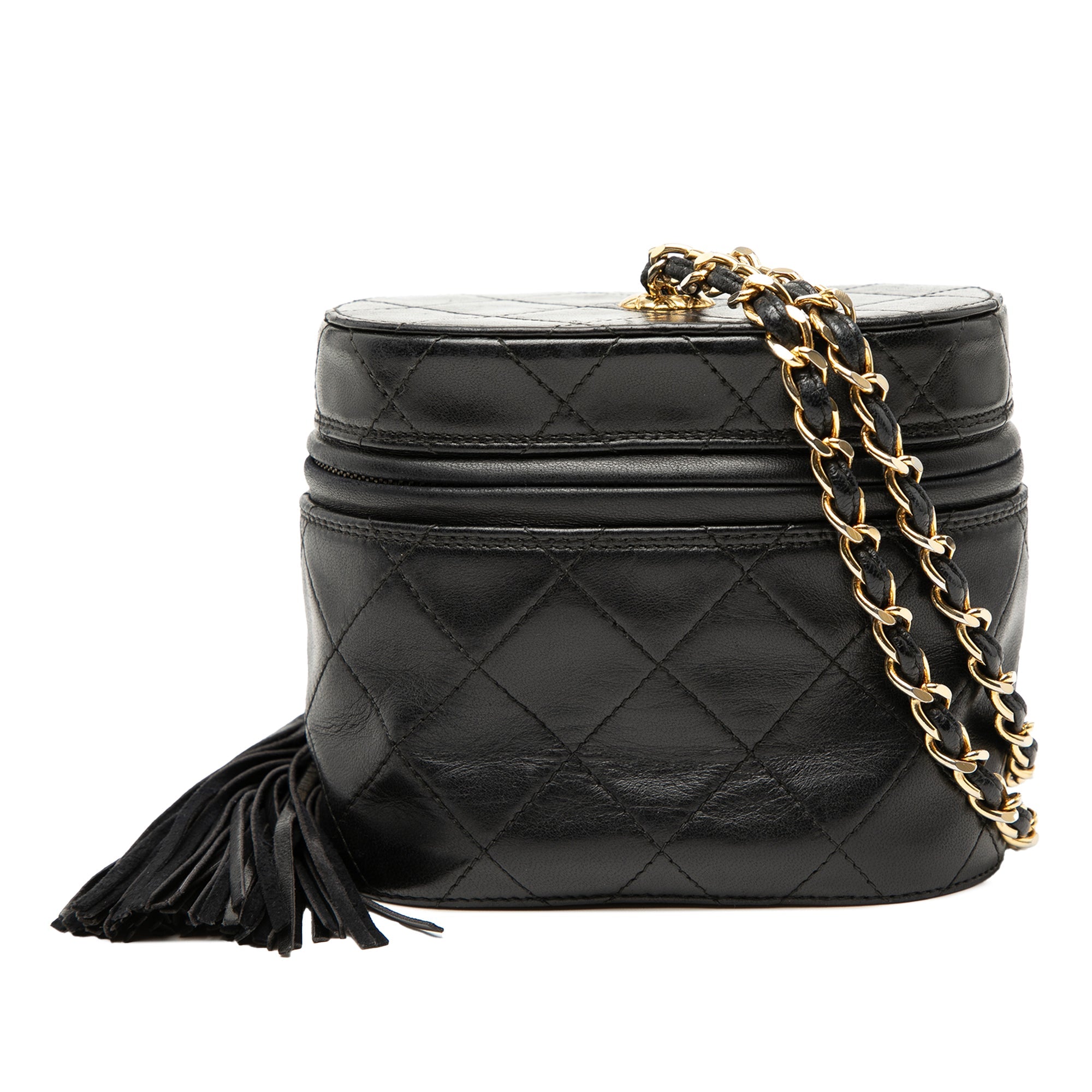 Quilted Lambskin Tassel Vanity Case with Chain