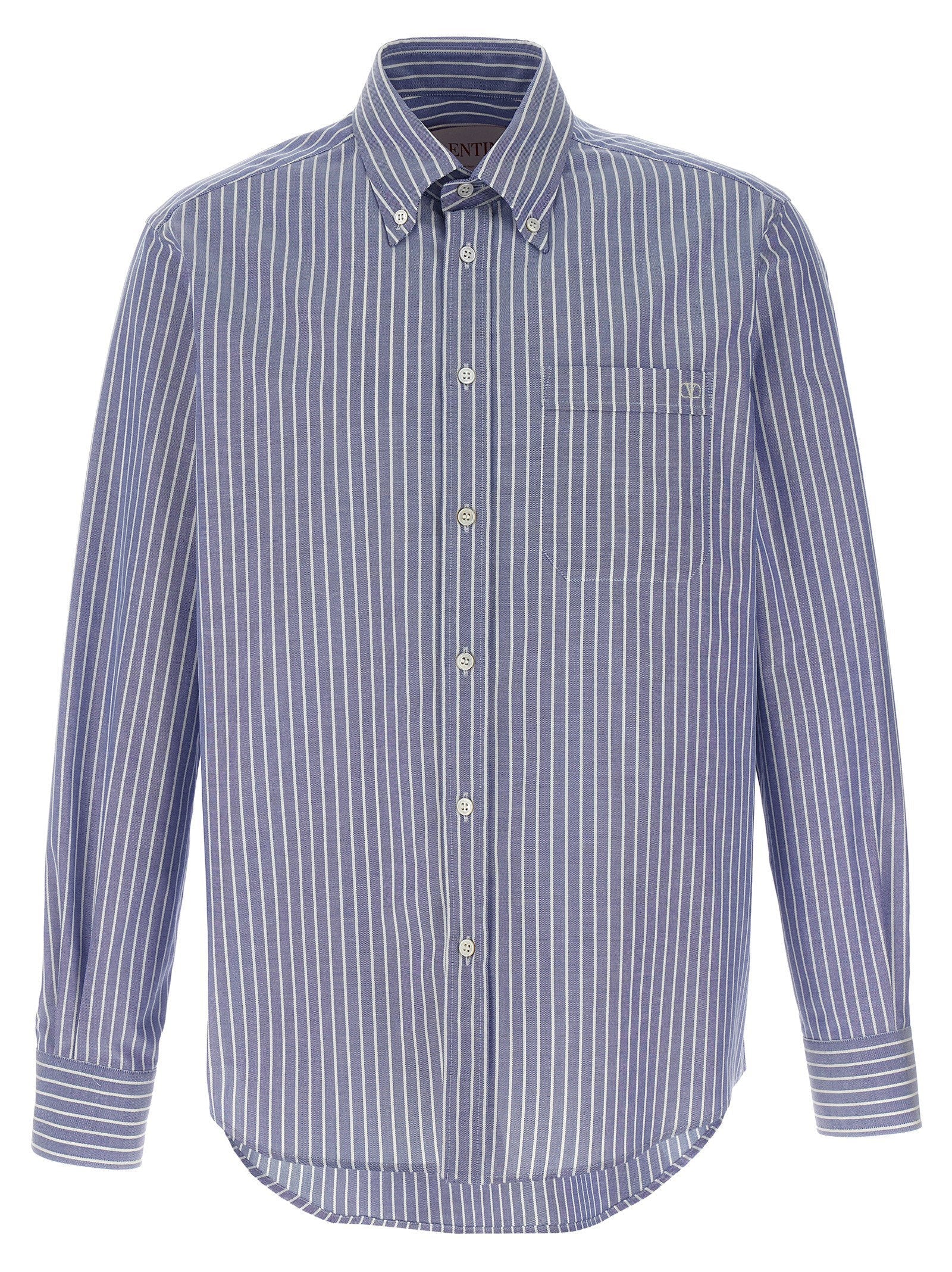 Valentino Garavani Striped Oxford Cotton Shirt — Blue