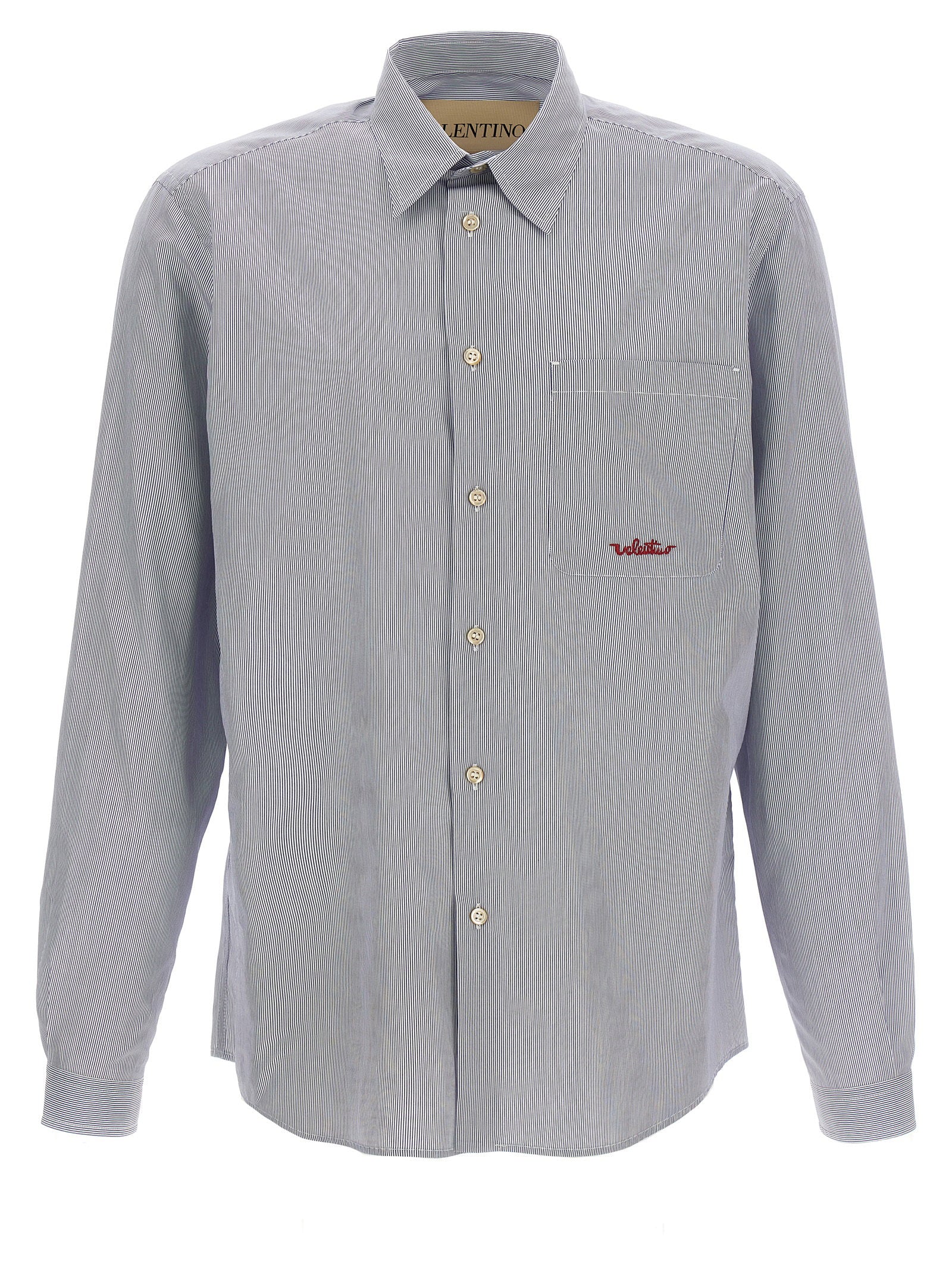 Valentino Garavani Striped Cotton Shirt — Gray
