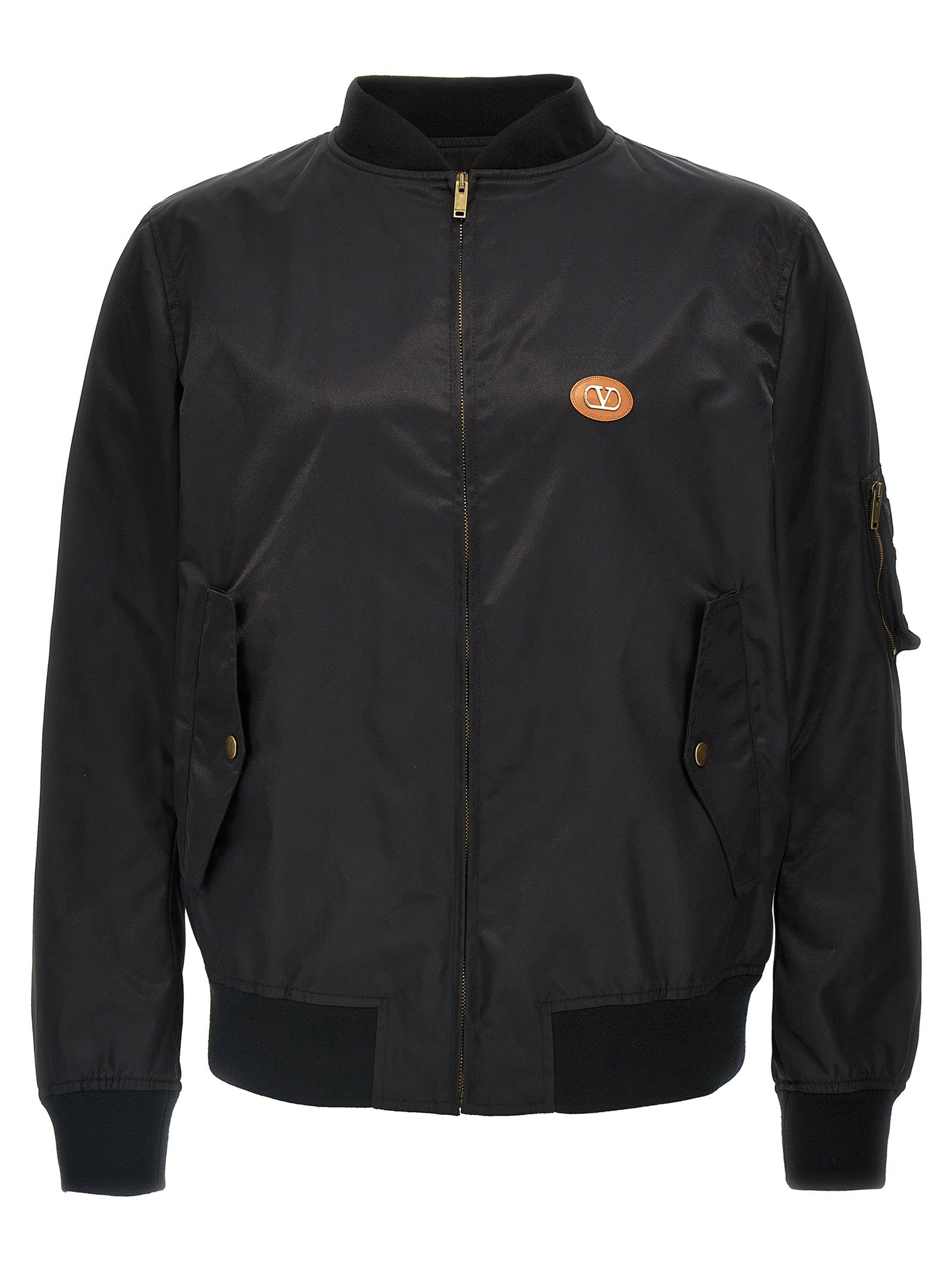 Valentino Garavani Logo Patch Bomber Jacket — Black