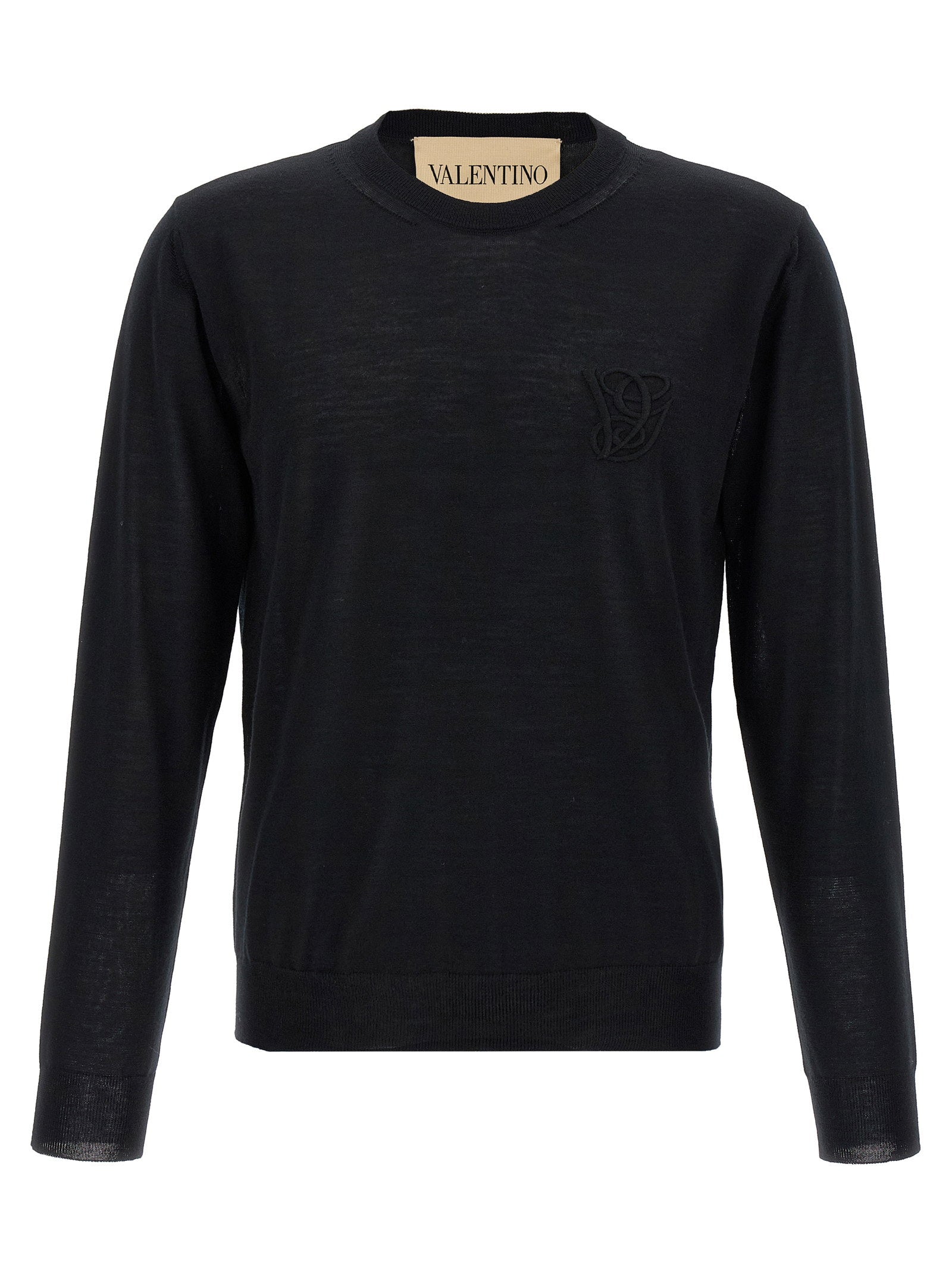 Valentino Garavani Logo-Embroidered Wool Sweater — Black
