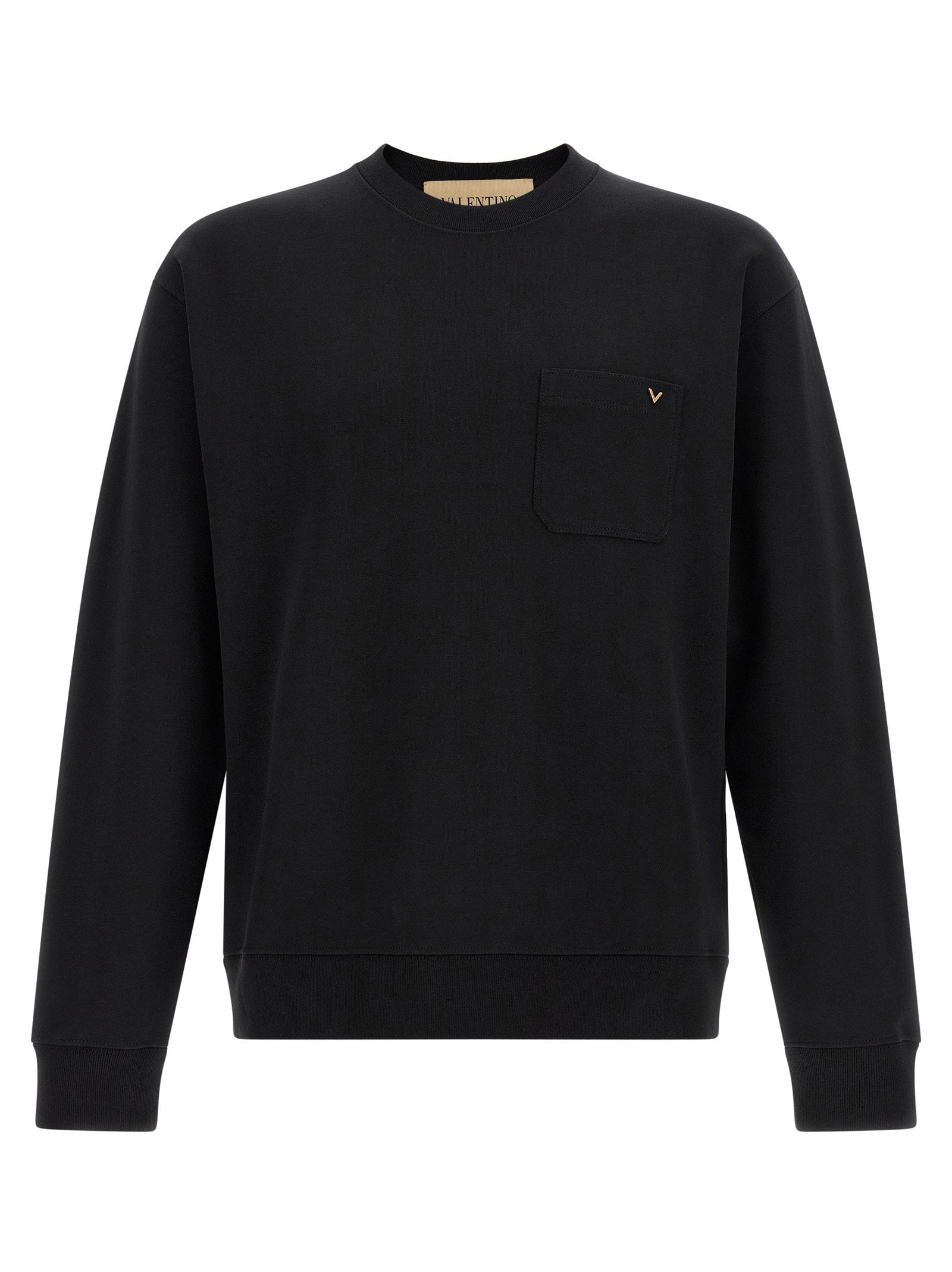 Valentino Garavani Gold-Logo Patch Pocket Sweatshirt — Black