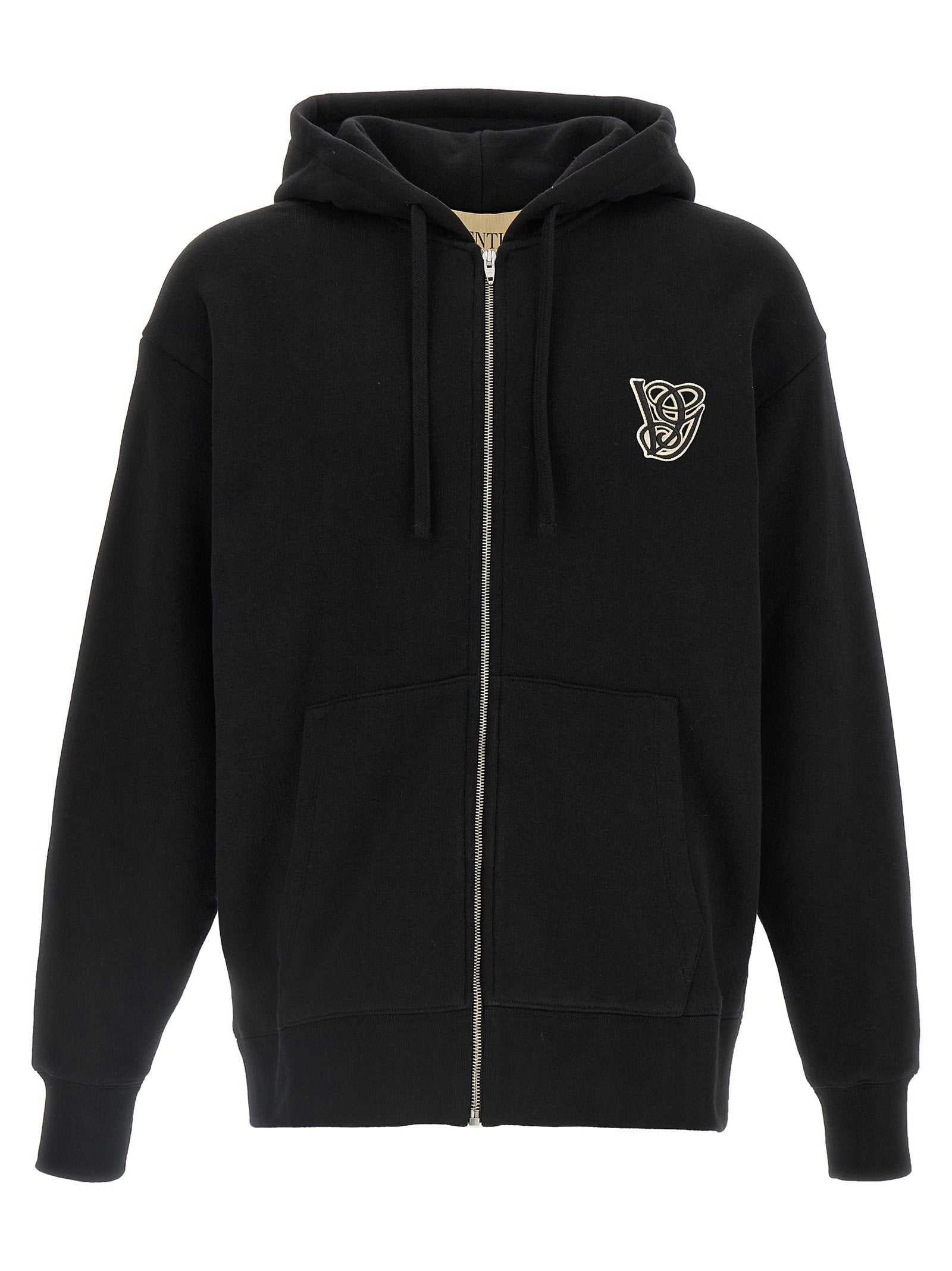 Valentino Garavani Brushed Cotton VG Patch Hoodie — Black
