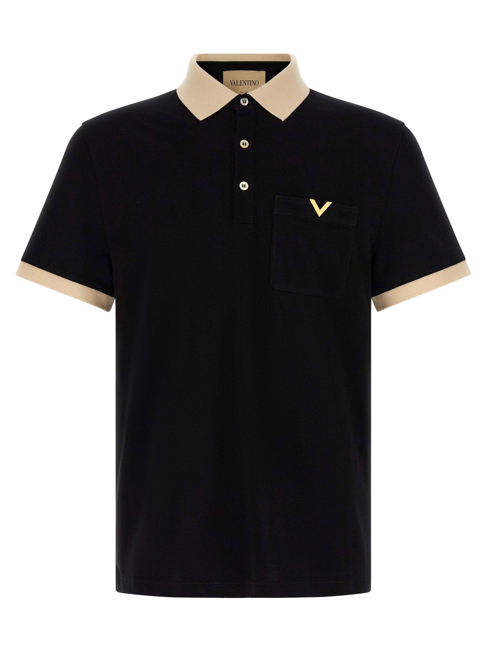 Valentino Garavani Contrast-Trim Cotton Piquet Polo Shirt — Black