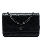 CC Quilted Crinkled Patent Wallet On Chain