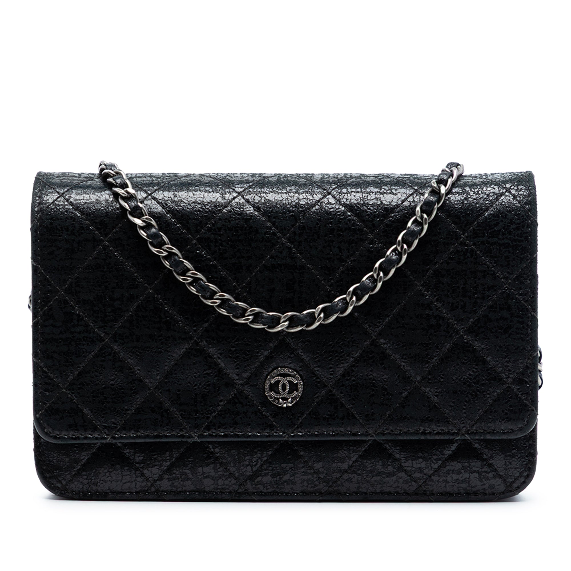 CC Quilted Crinkled Patent Wallet On Chain