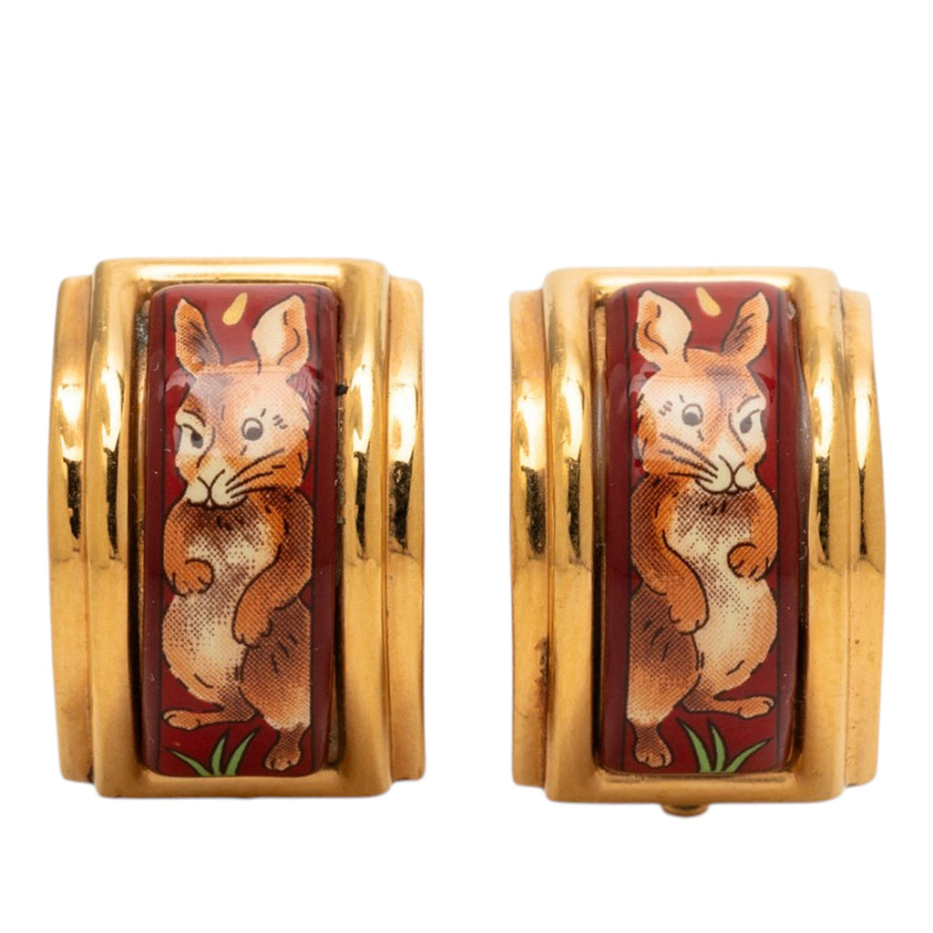 Enamel Rabbit Print Cloisonne Clip On Earrings