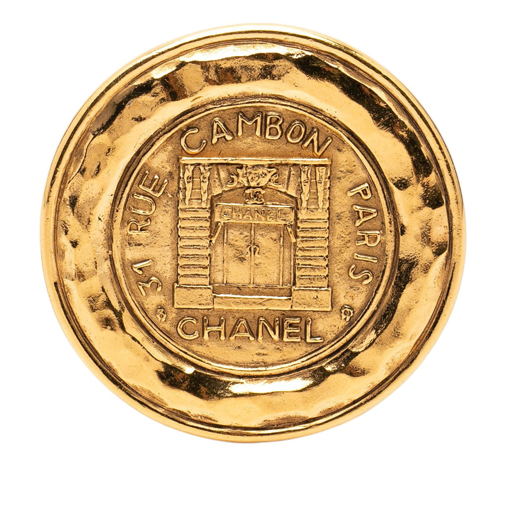 Gold Plated 31 Rue Cambon Round Brooch