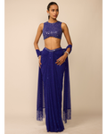 Cocktail Blue Sequins Embroidered Draped Skirt Set By KYNAH, Luxury Indian Fashion & Bridal Wear