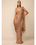 Bronze Rosé Satin Draped Sari Set By KYNAH, Luxury Indian Fashion & Bridal Wear