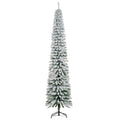 9ft Snow-Flocked Artificial xmas Tree, Slim Pencil Tree with Realistic Branches, Green