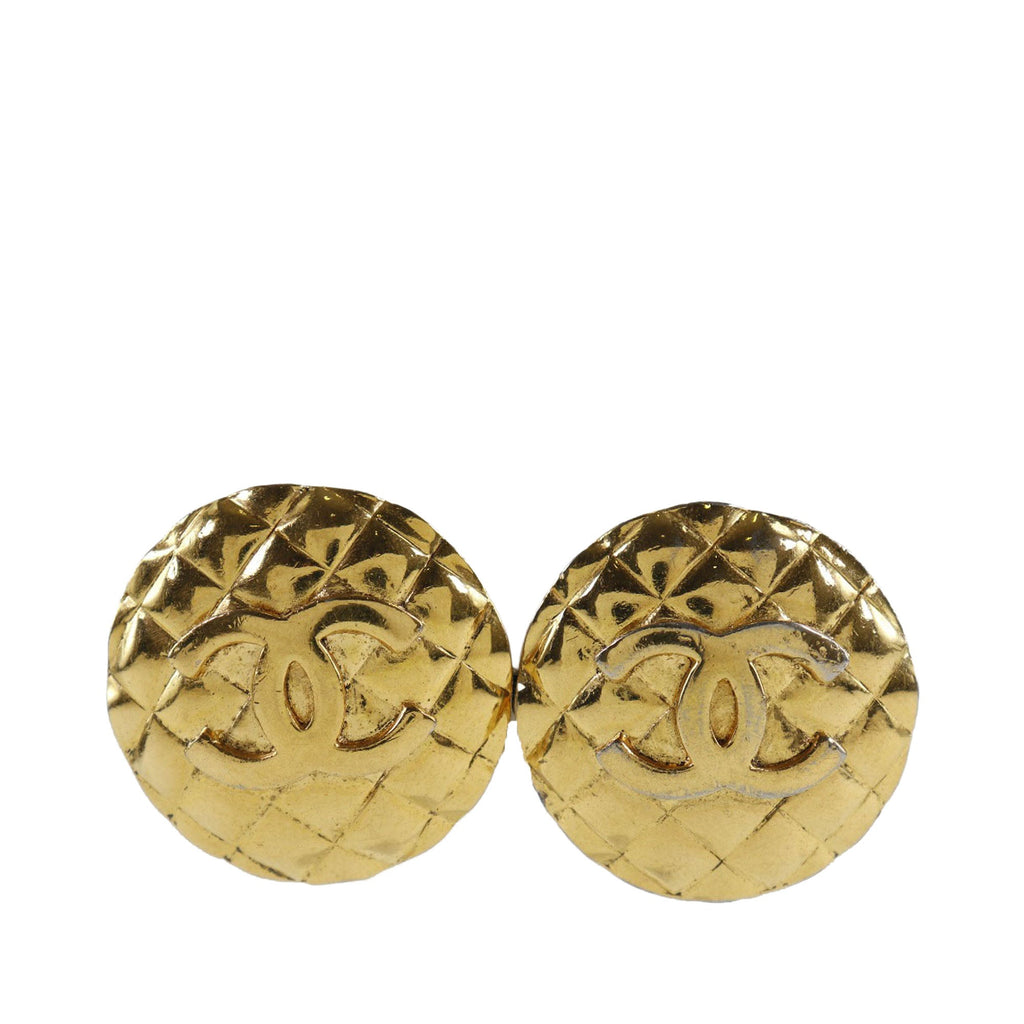 CC Quilted Gold Plated Round Clip On Earrings