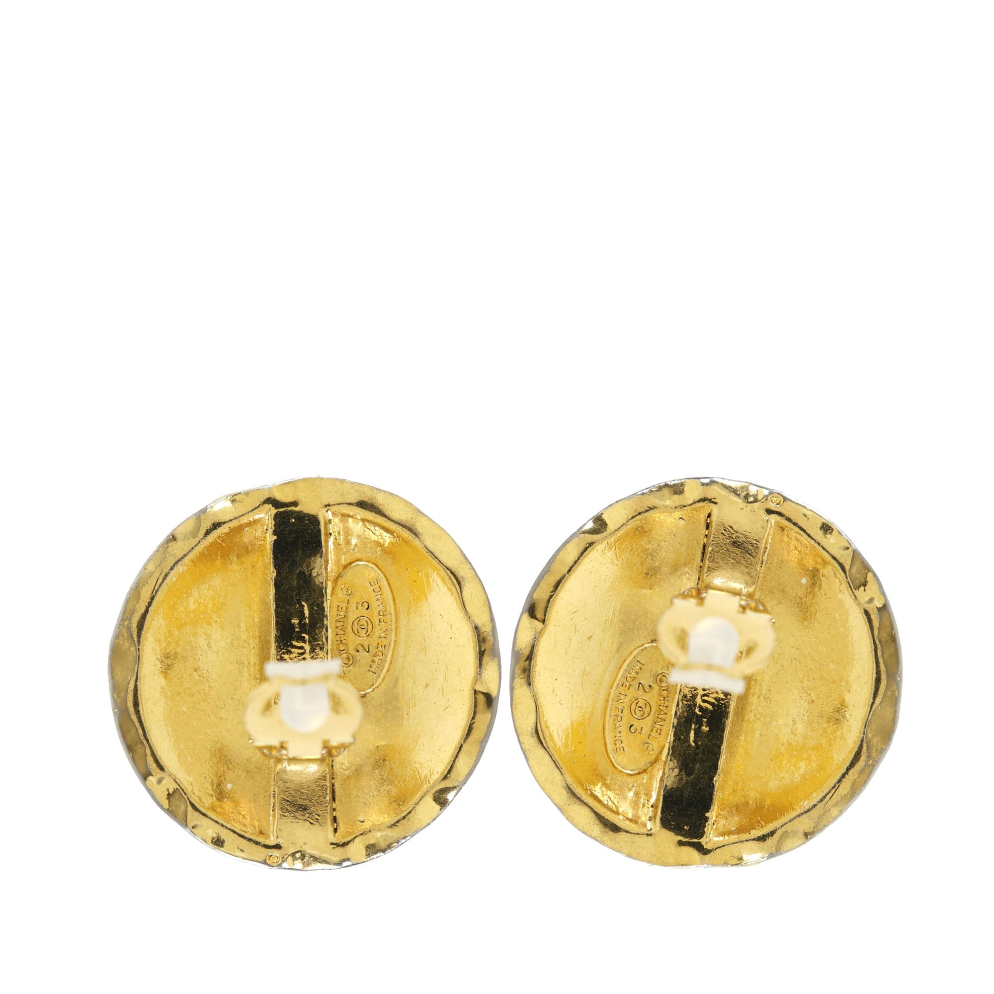 CC Quilted Gold Plated Round Clip On Earrings