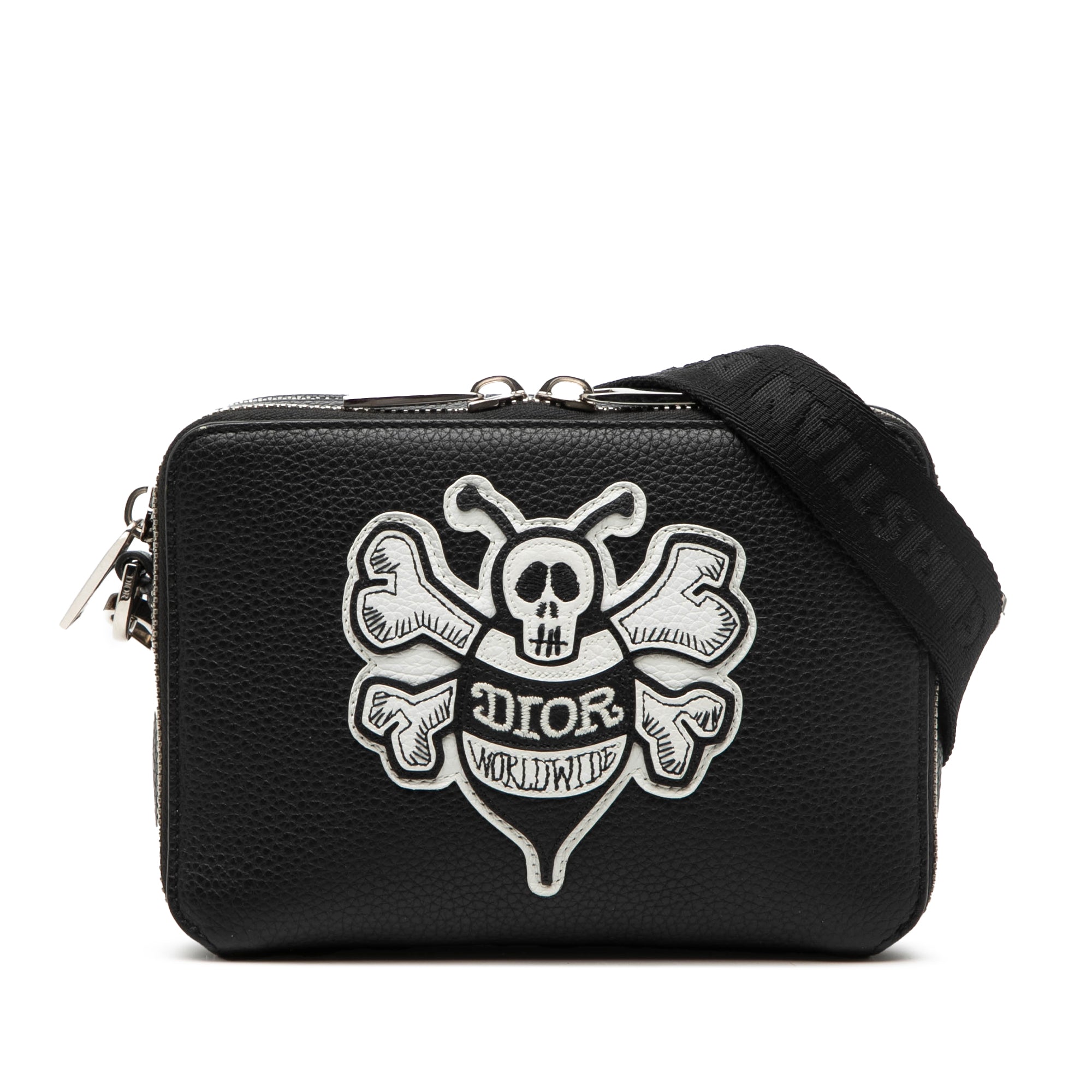 Shawn Stussy Grained Calfskin Double Zip Pouch with Strap