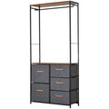 Chest of Drawers with Coat rack Steel Frame 5 Drawers  Bedroom Hallway Home Furniture Black Brown