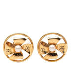 CC Gold Plated Faux Pearl Pinwheel Ribbon Clip On Earrings