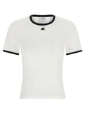 Courreges Logo-Embroidered Contrast-Trim T-shirt — White