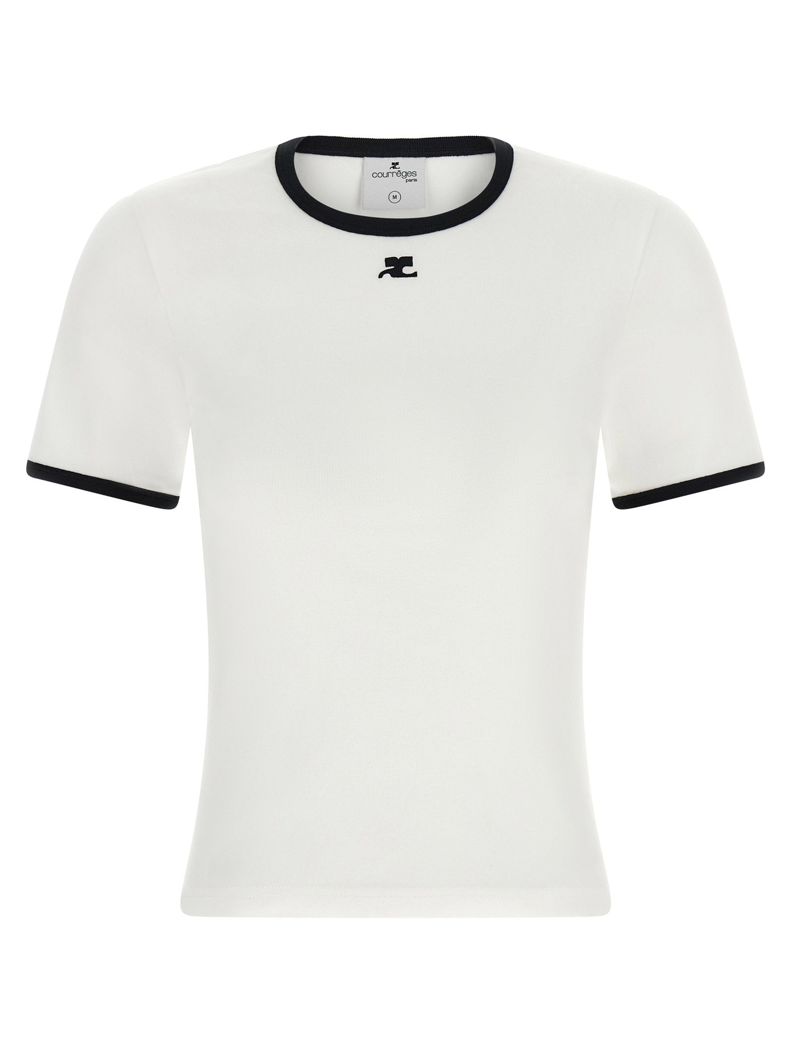 Courreges Logo-Embroidered Contrast-Trim T-shirt — White