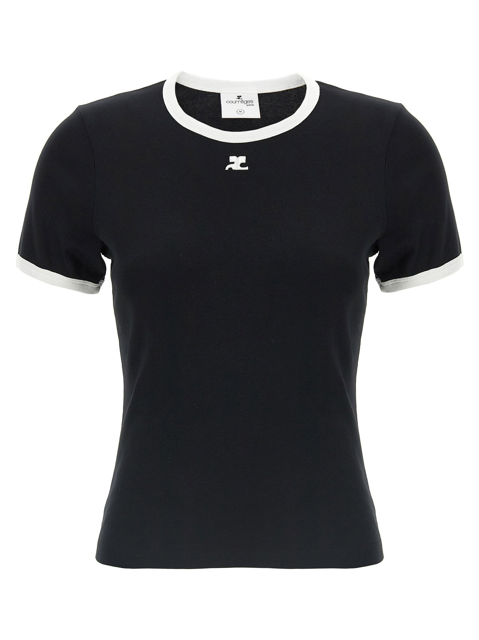 Courreges Logo-Embroidered Contrast T-shirt — Black