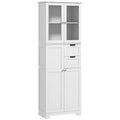 67" Tall Storage Cabinet w/2 Drawers, Glass Doors & Adjustable Shelves for Bathroom, White