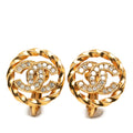 Gold Plated CC Crystal Twisted Round Clip On Earrings