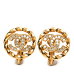 Gold Plated CC Crystal Twisted Round Clip On Earrings