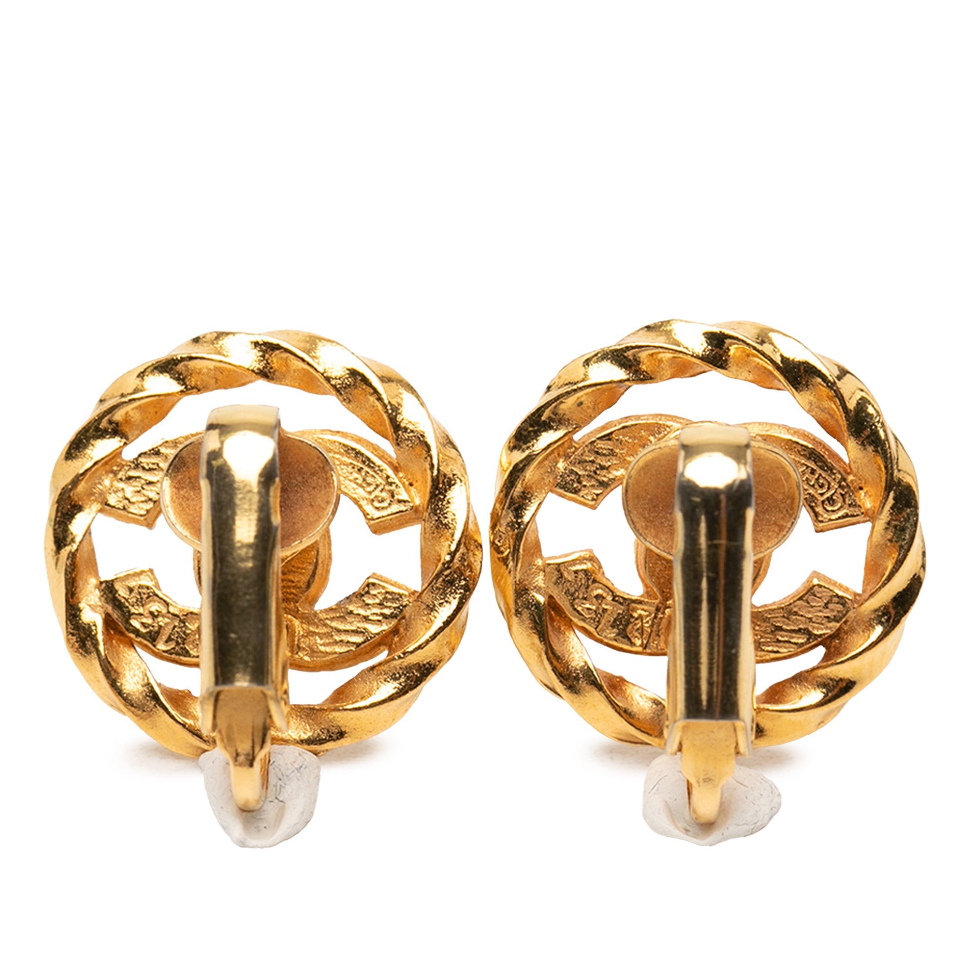 Gold Plated CC Crystal Twisted Round Clip On Earrings
