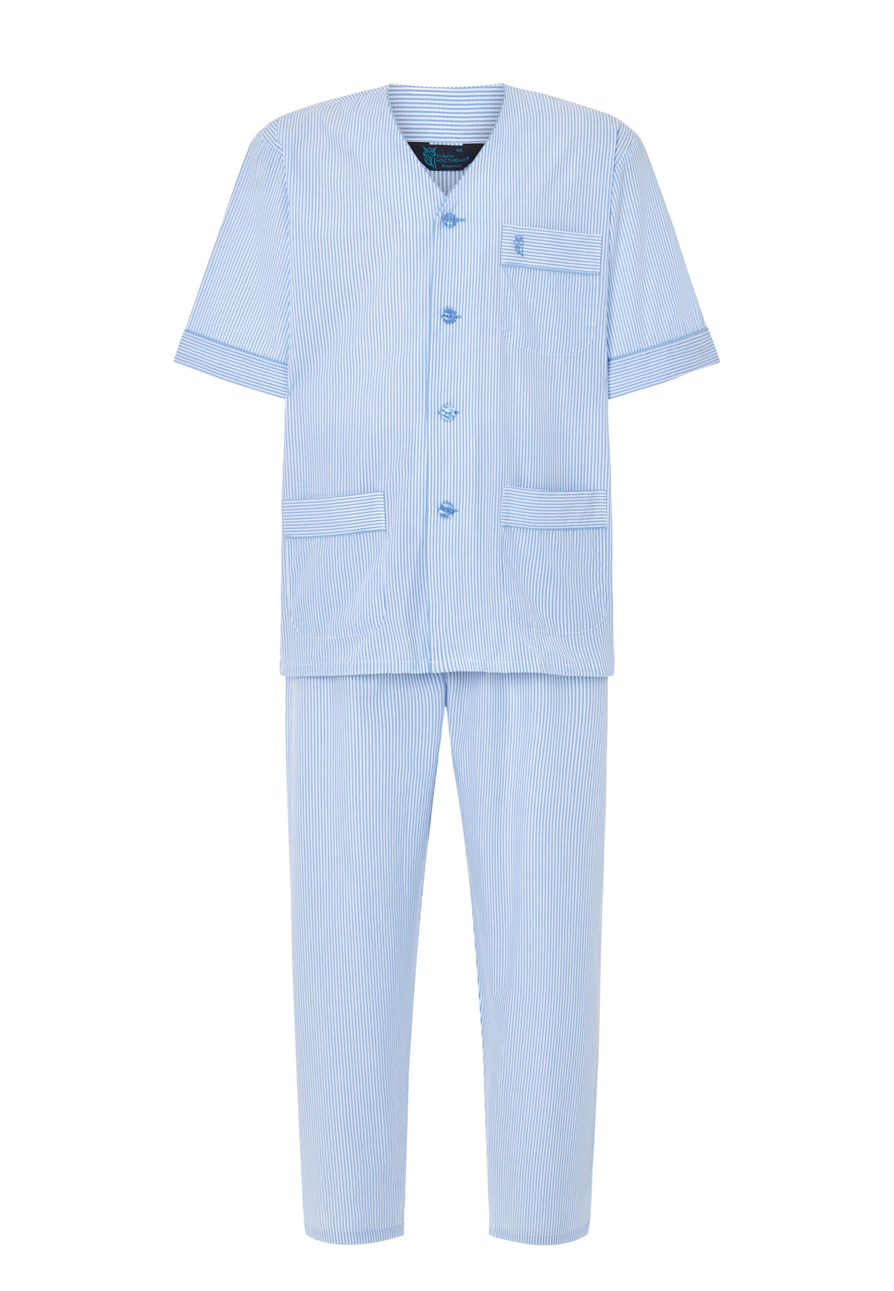 Pijama Hombre Verano Corto/Largo Popelín Rayas - Azul 6912_30