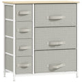7-Drawer Dresser Storage Tower Cabinet Organizer Unit, Easy Pull Fabric Bins, Light Gray