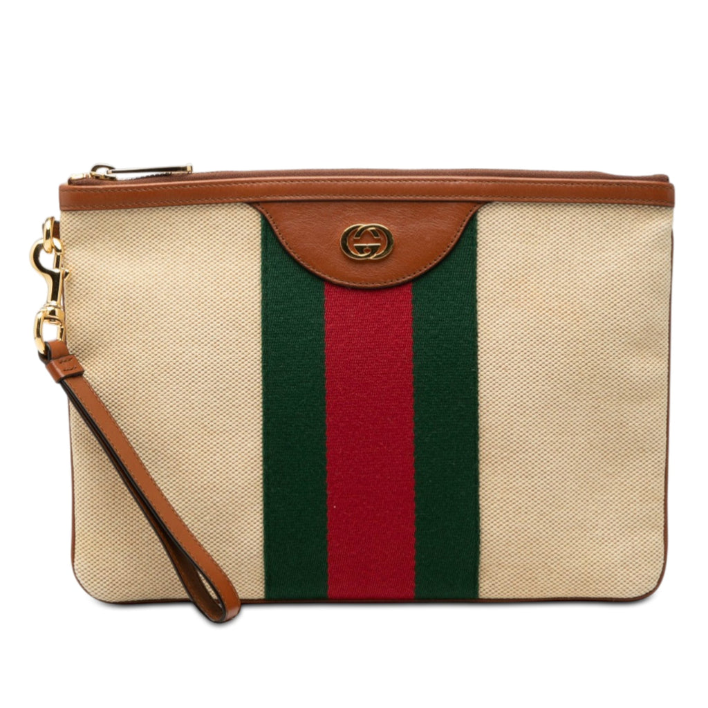 Canvas Interlocking G Web Clutch