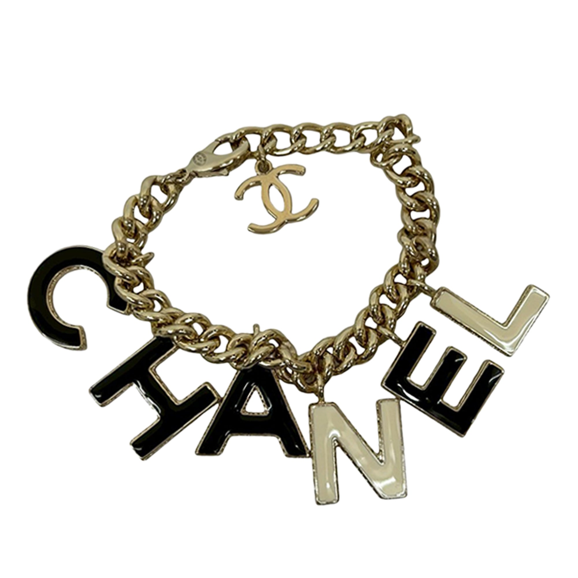 CC Gold Plated Lacquered Logo Letter Charms Chain Bracelet