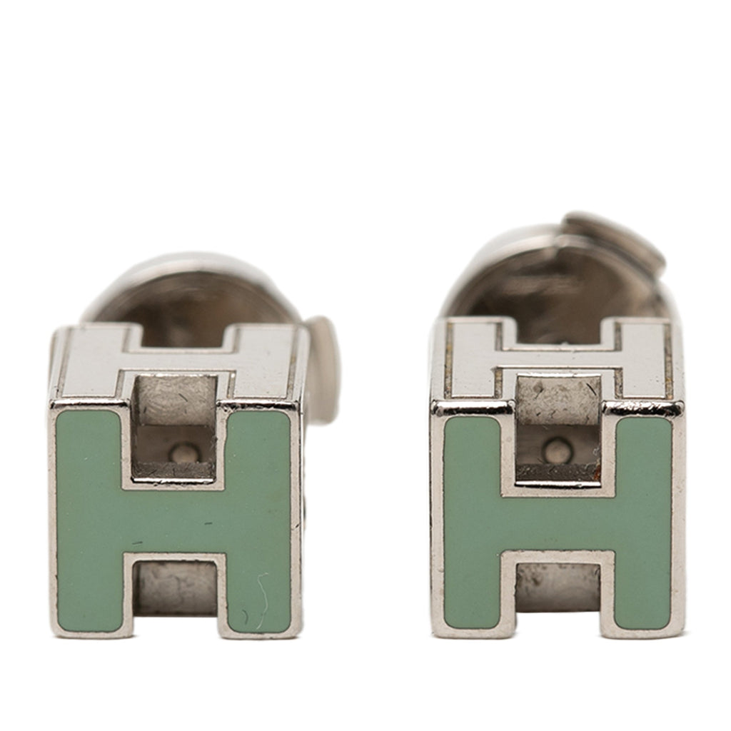 Palladium Plated Enamel Cage dH Cube Push Back Earrings