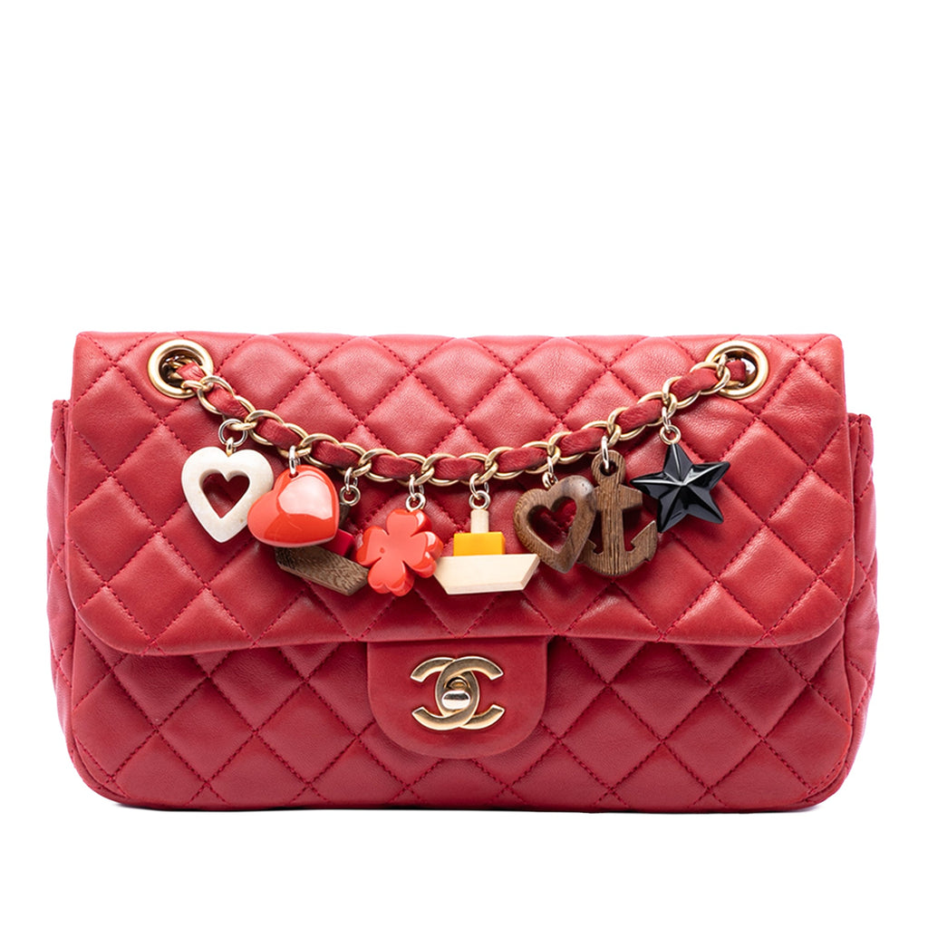 Medium Classic Lambskin Marine Charms Single Flap