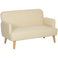 2 Seater Sofa, Velvet Feel Fabric Loveseat with 21cm Thick Padding and Wood Legs, Cream White