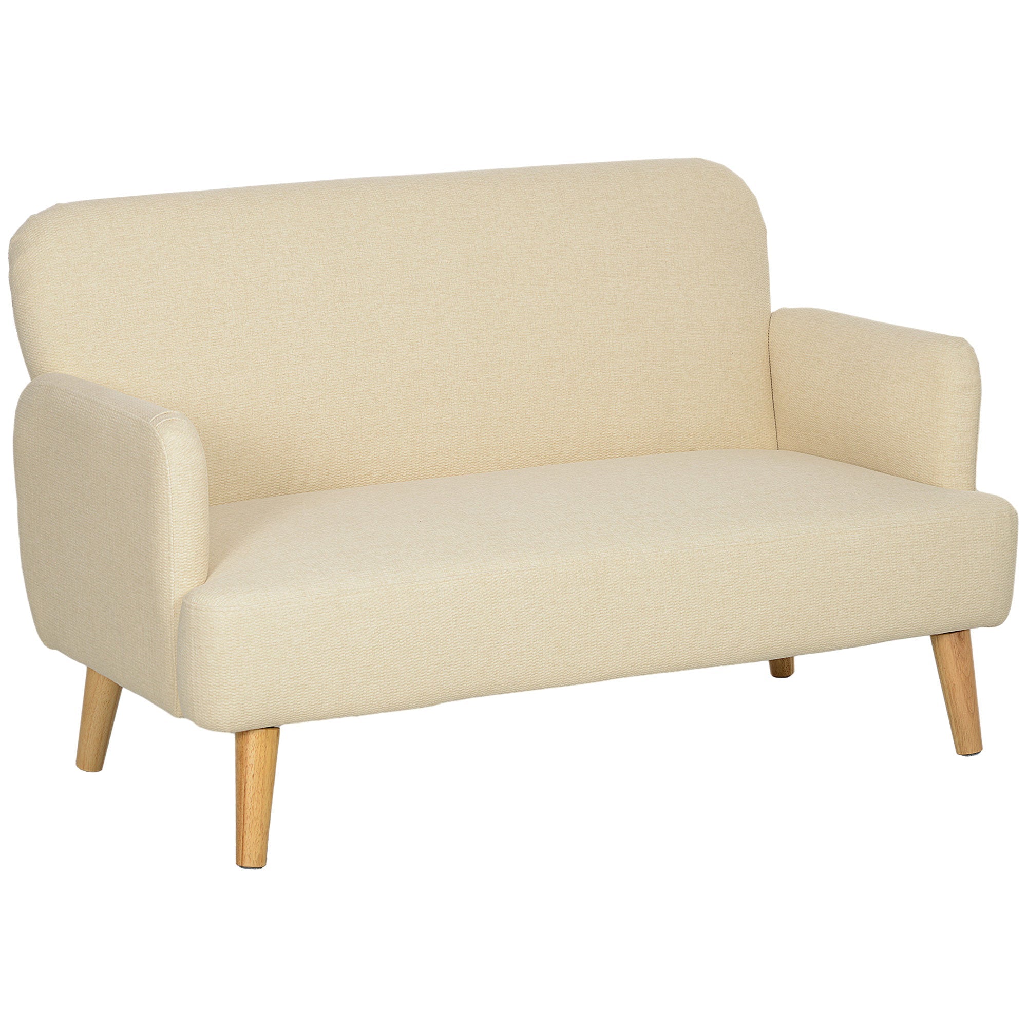 2 Seater Sofa, Velvet Feel Fabric Loveseat with 21cm Thick Padding and Wood Legs, Cream White