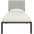 3ft Bed Frame with Upholstered Headboard, Underbed Storage, Black & Light Grey