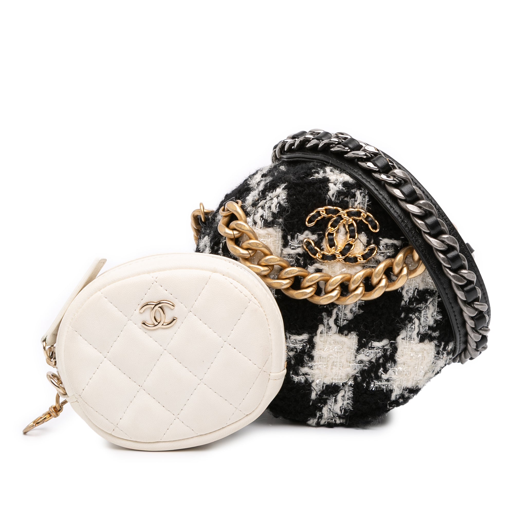 Tweed 19 Round Clutch with Chain and Coin Purse