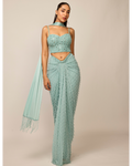 Powder Blue Single Drop Draped Skirt Set By KYNAH, Luxury Indian Fashion & Bridal Wear