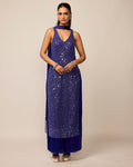 Cocktail Blue V Neck Kurta Set By KYNAH, Luxury Indian Fashion & Bridal Wear
