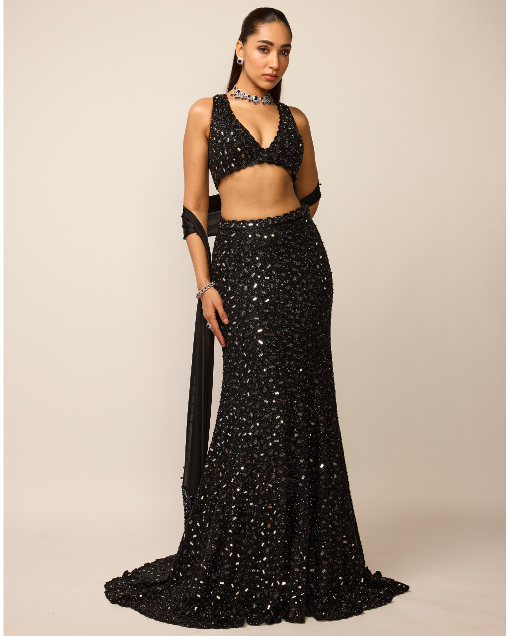 Black Fishcut Lehenga Set By KYNAH, Luxury Indian Fashion & Bridal Wear