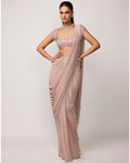 Ash Pink Sequins Embroidered Draped Sari Set By KYNAH, Luxury Indian Fashion & Bridal Wear