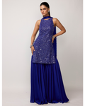 Cocktail Blue Satin Sharara Set By KYNAH, Luxury Indian Fashion & Bridal Wear