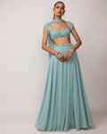 Powder Blue Geogette Skirt Set By KYNAH, Luxury Indian Fashion & Bridal Wear