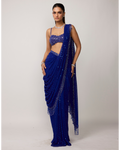 Cocktail Blue Sequins Embroidered Sari Set By KYNAH, Luxury Indian Fashion & Bridal Wear