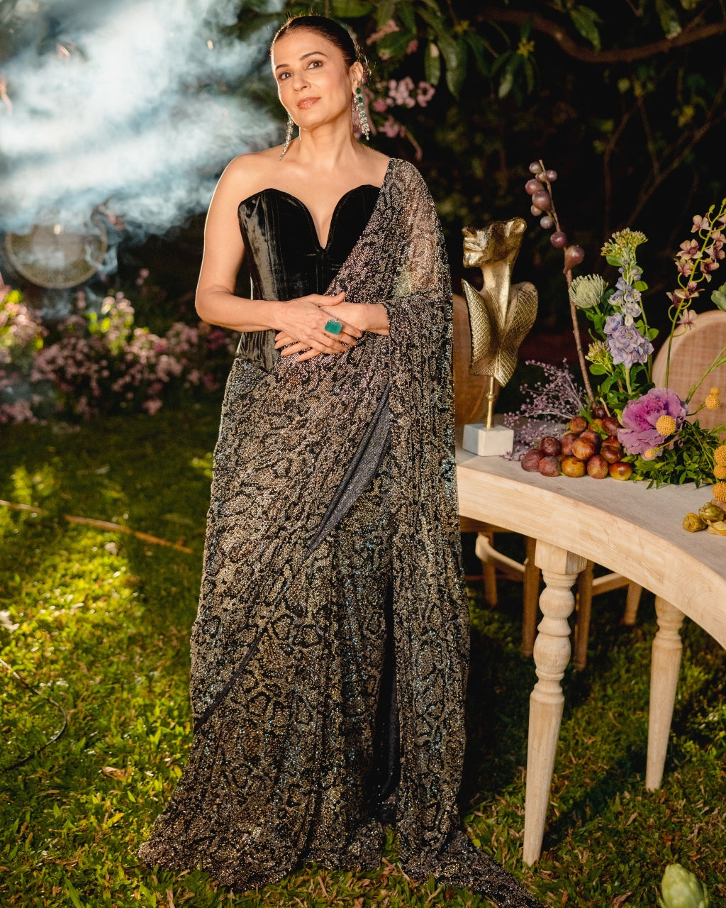 Midnight Frost Drape Set By KYNAH, Luxury Indian Fashion & Bridal Wear