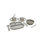 Kit Deluxe Babero + Vajilla BLW Gris 9 Piezas de Silicona orgánica con ventosas Nenina & Co